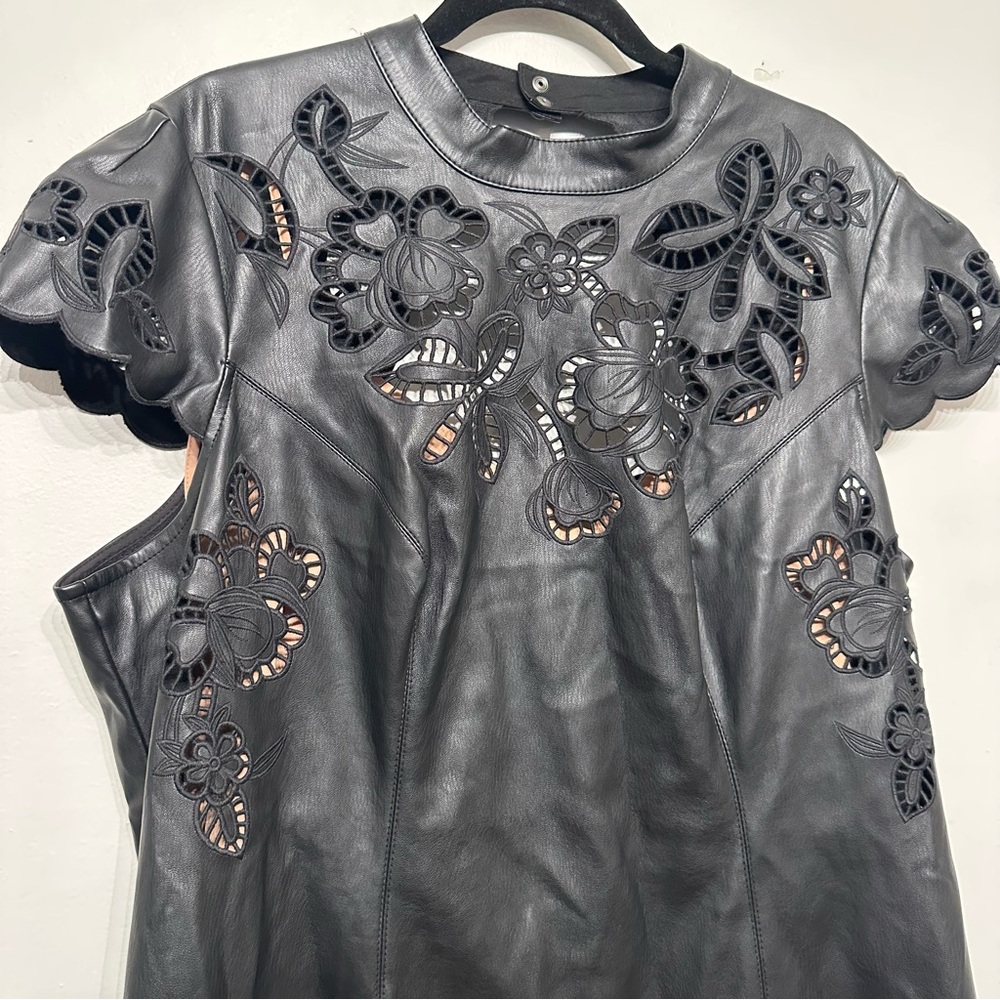 NWT Anthropologie Faux Leather Laser Cut Mini Dress - Picture 9 of 11